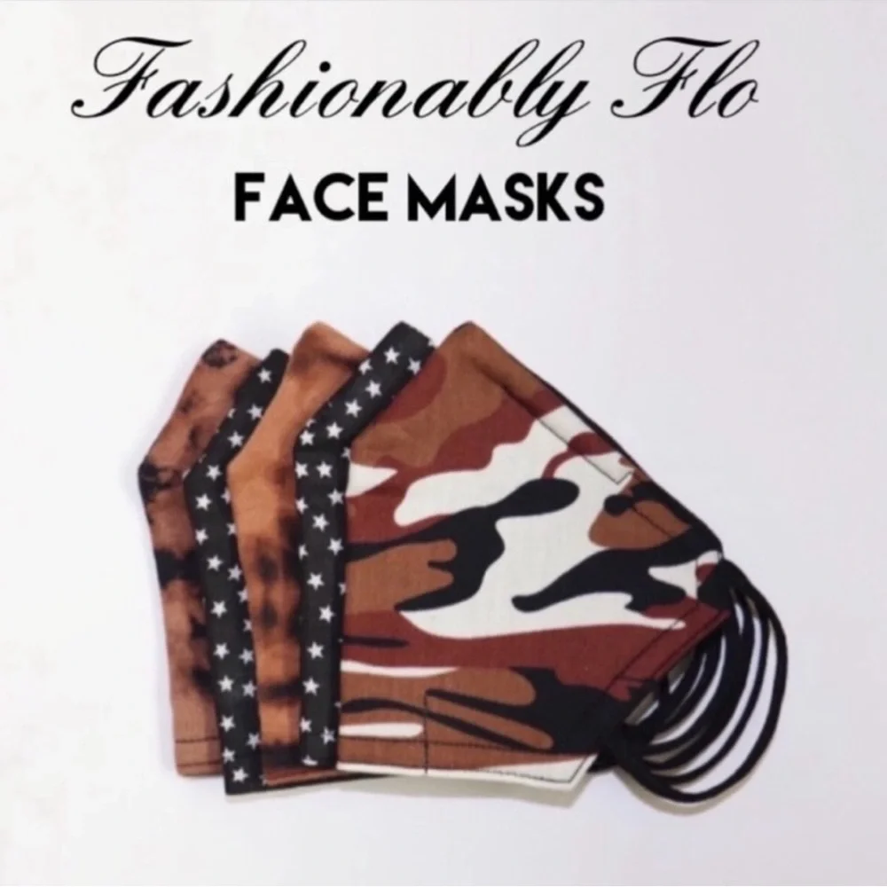 Brown and black jersey bleach dyed custom 3 layer reversible face mask